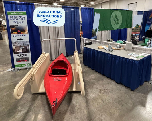 Recreational Innovations booth at Canoecopia in Madison, Wisconsin in 2025.