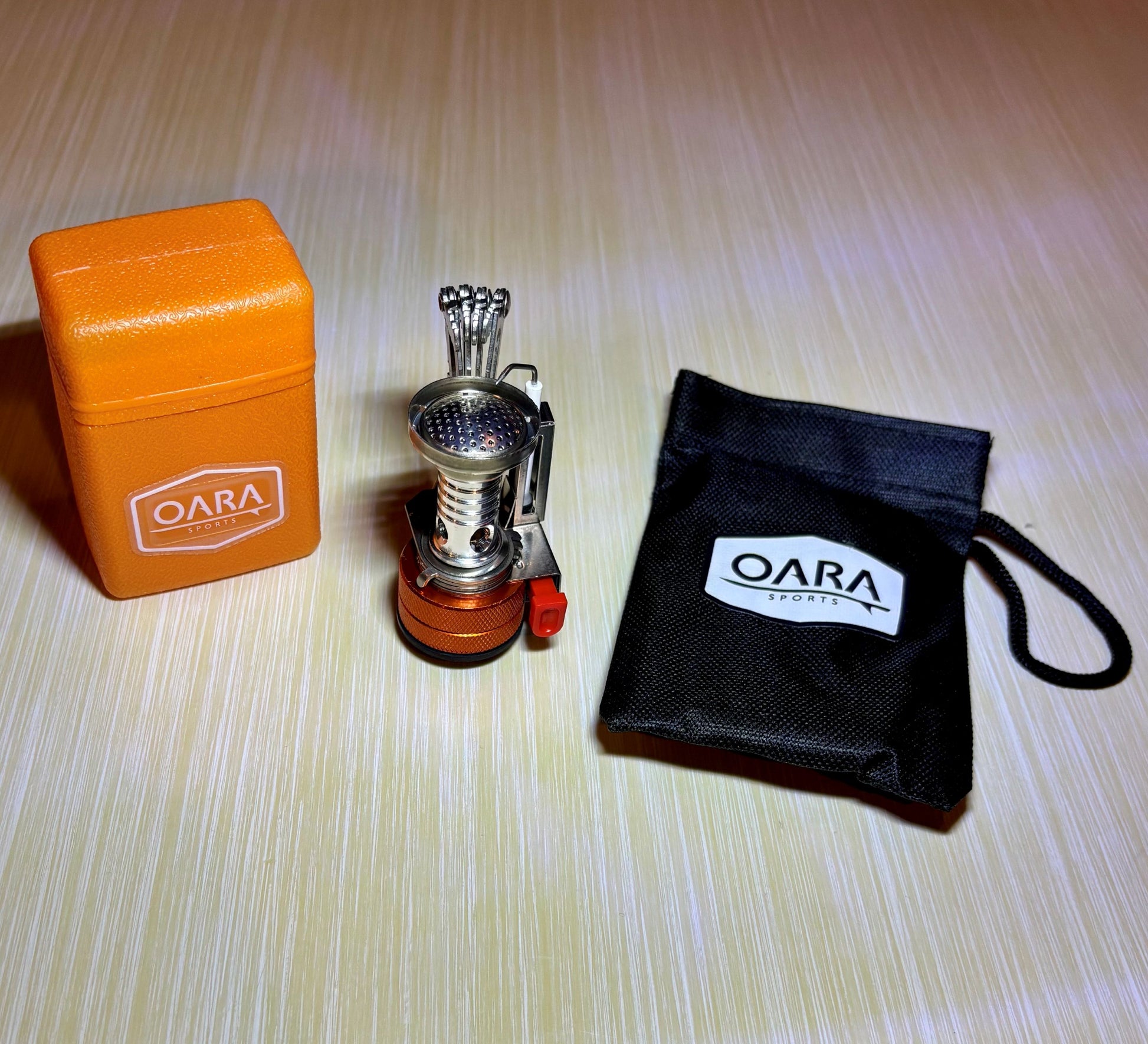 Folding camp stove by Oara Sports.